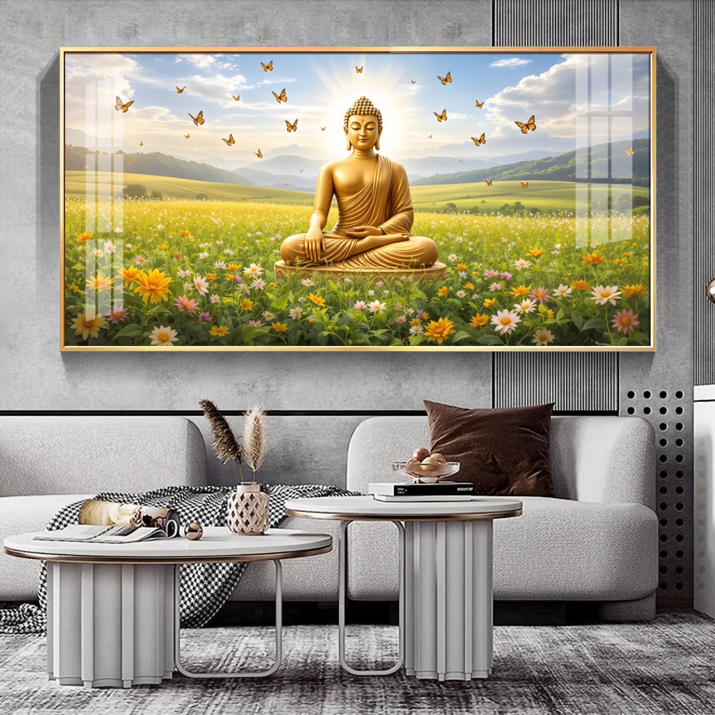 Buddha In Peaceful Nature Glass Finish Horizontal Wall Art