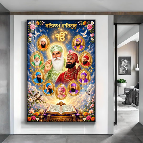 Sikh Gurus Guru Nanak Dev Ji & Gobind Singh Ji Glass Finish Vertical Wall Art