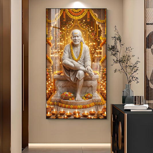 Om Sai Ram Glass Finish Vertical Wall Art