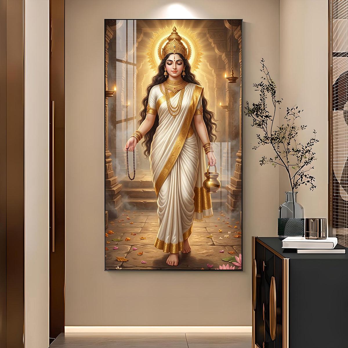 Maa Brahmacharini Glass Finish Vertical Wall Art