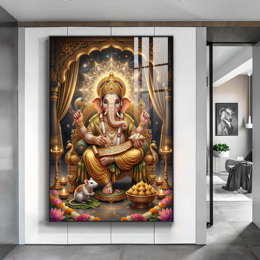 Jai Ganapathi Deva Glass Finish Vertical Wall Art
