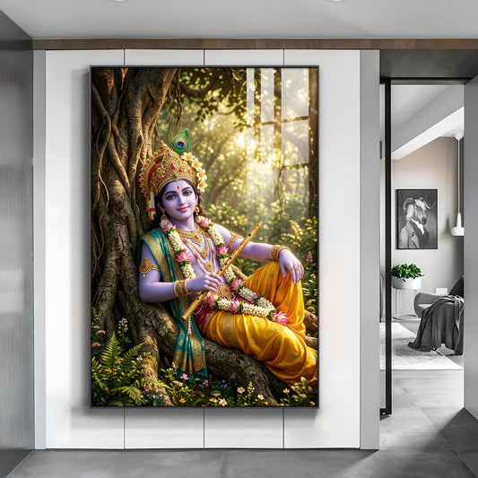 Shree Krishna Ji Glass Finish Vertical Wall Art