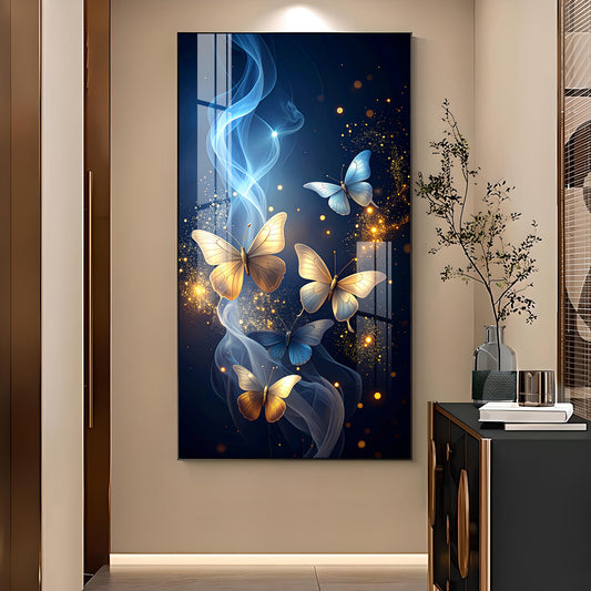 Cosmic Butterflies Glass Finish Vertical Wall Art