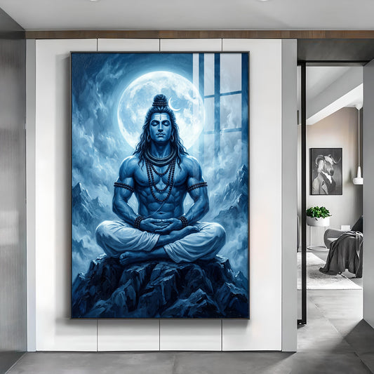 Divine Shiv Ji Glass Finish Vertical Wall Art