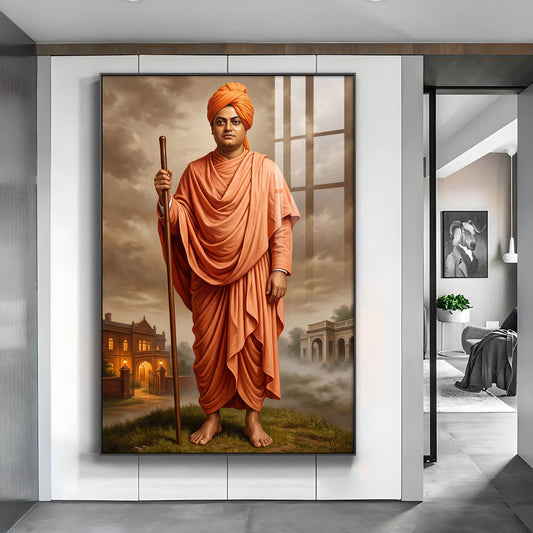 Hindu Monk Swami Vivekananda Glass Finish Vertical Wall Art