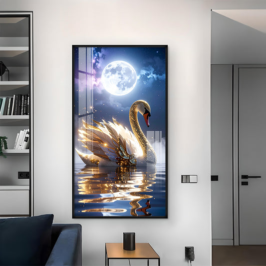 Majestic swan with feathers Glass Finish Vertical Wall Art