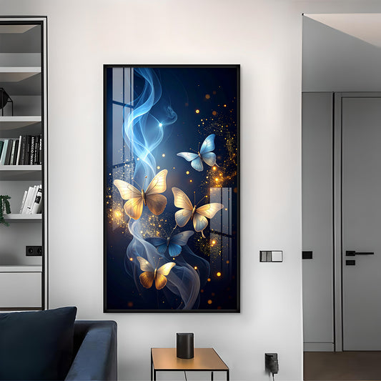 Cosmic Butterflies Glass Finish Vertical Wall Art