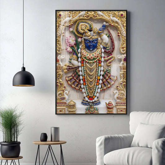 Shrinathji Maharaj Glass Finish Vertical Wall Art