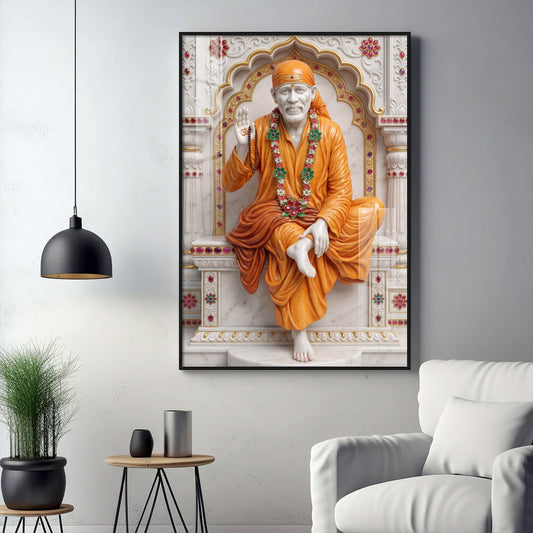 Divine Sai Baba Glass Finish Vertical Wall Art