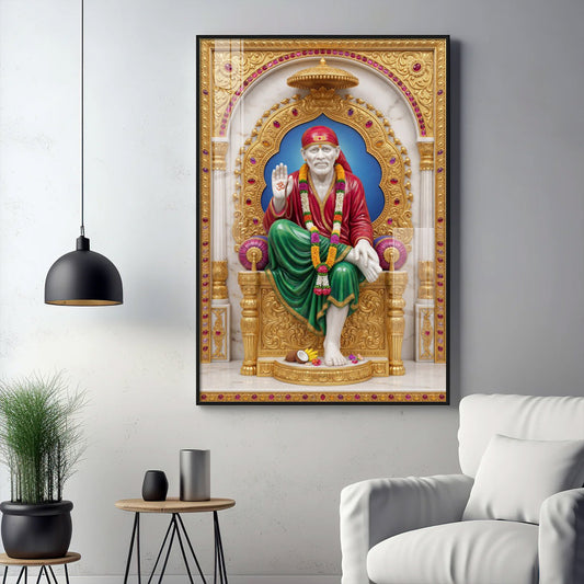 Spiritual Sai Baba Glass Finish Vertical Wall Art