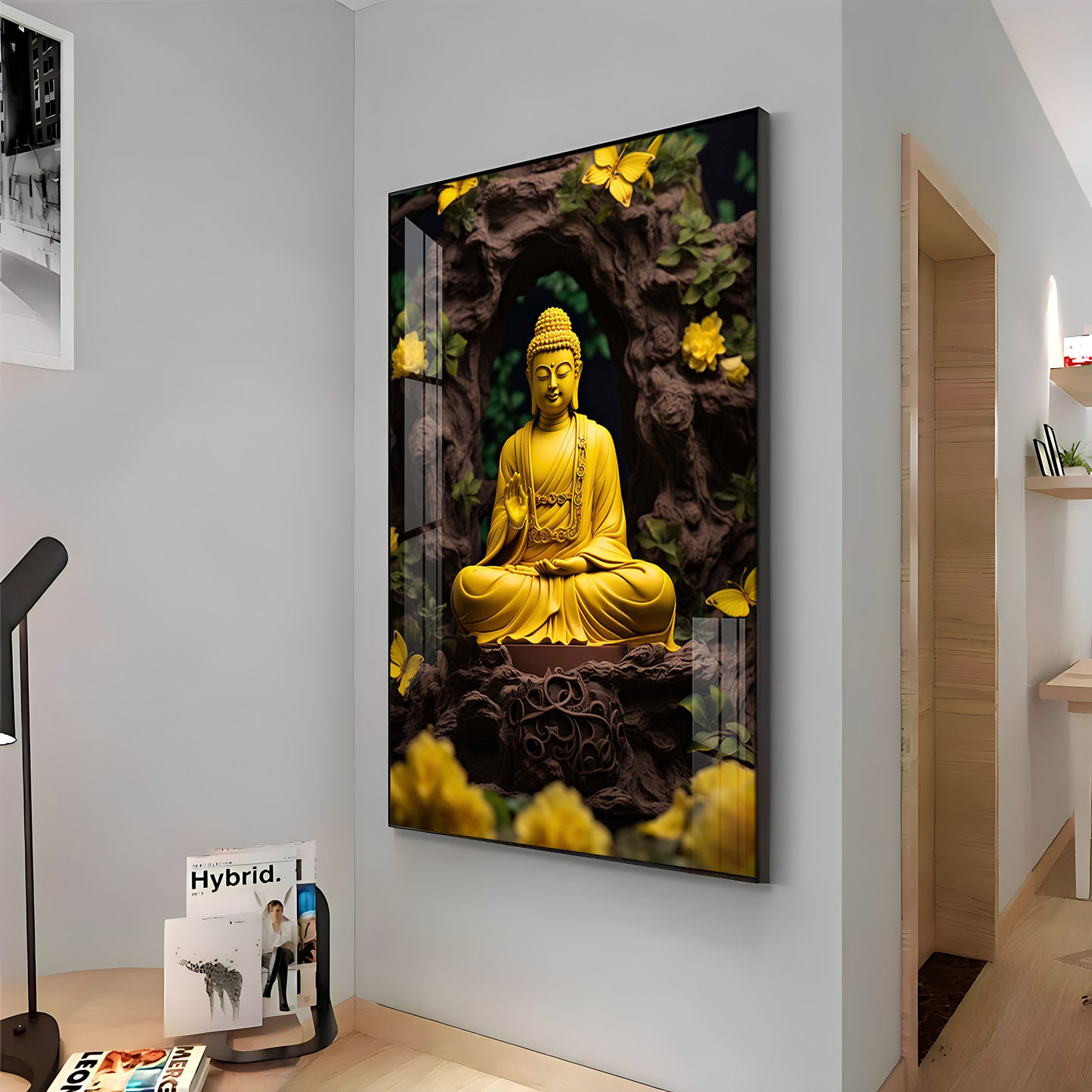 Buddha Bliss Glass Finish Vertical Wall Art