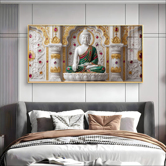 Buddha In Dhyan Mudra Glass Finish Horizontal Wall Art