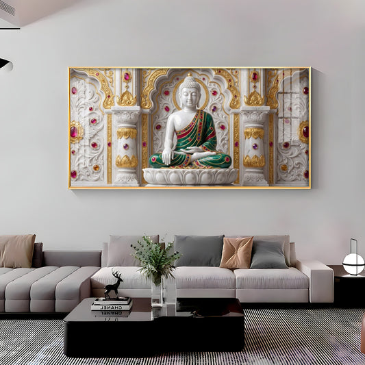 Buddha In Dhyan Mudra Glass Finish Horizontal Wall Art