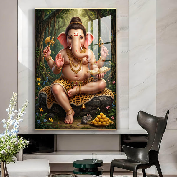 God Vighnaharta Glass Finish Vertical Wall Art