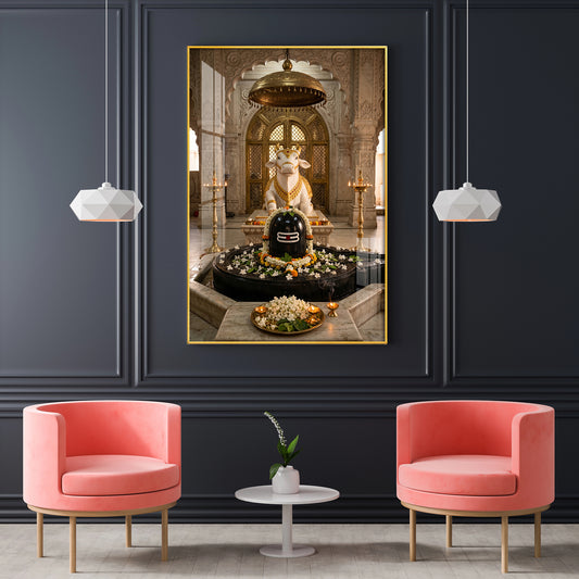 Hindu God Shiva Lingam Glass Finish Vertical Wall Art