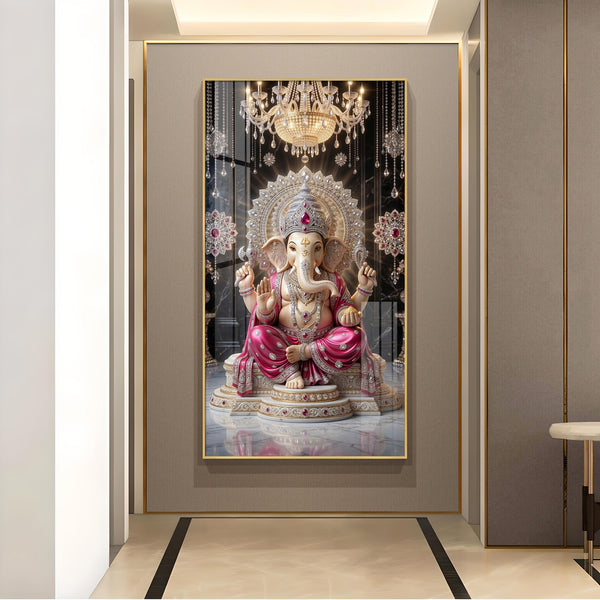 Lord Ganpati Bappa Glass Finish Vertical Wall Art