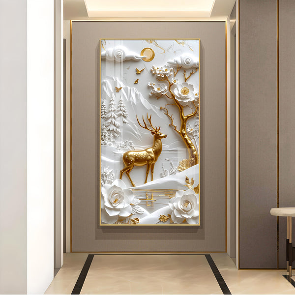 Floral Fawn Delight Glass Finish Vertical Wall Art