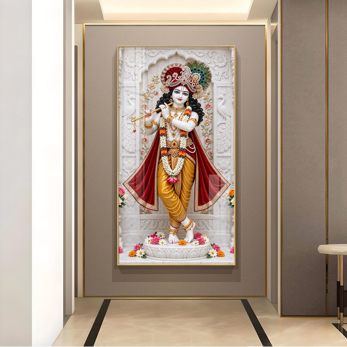 Divine Muralidhar Krishna Glass Finish Vertical Wall Art
