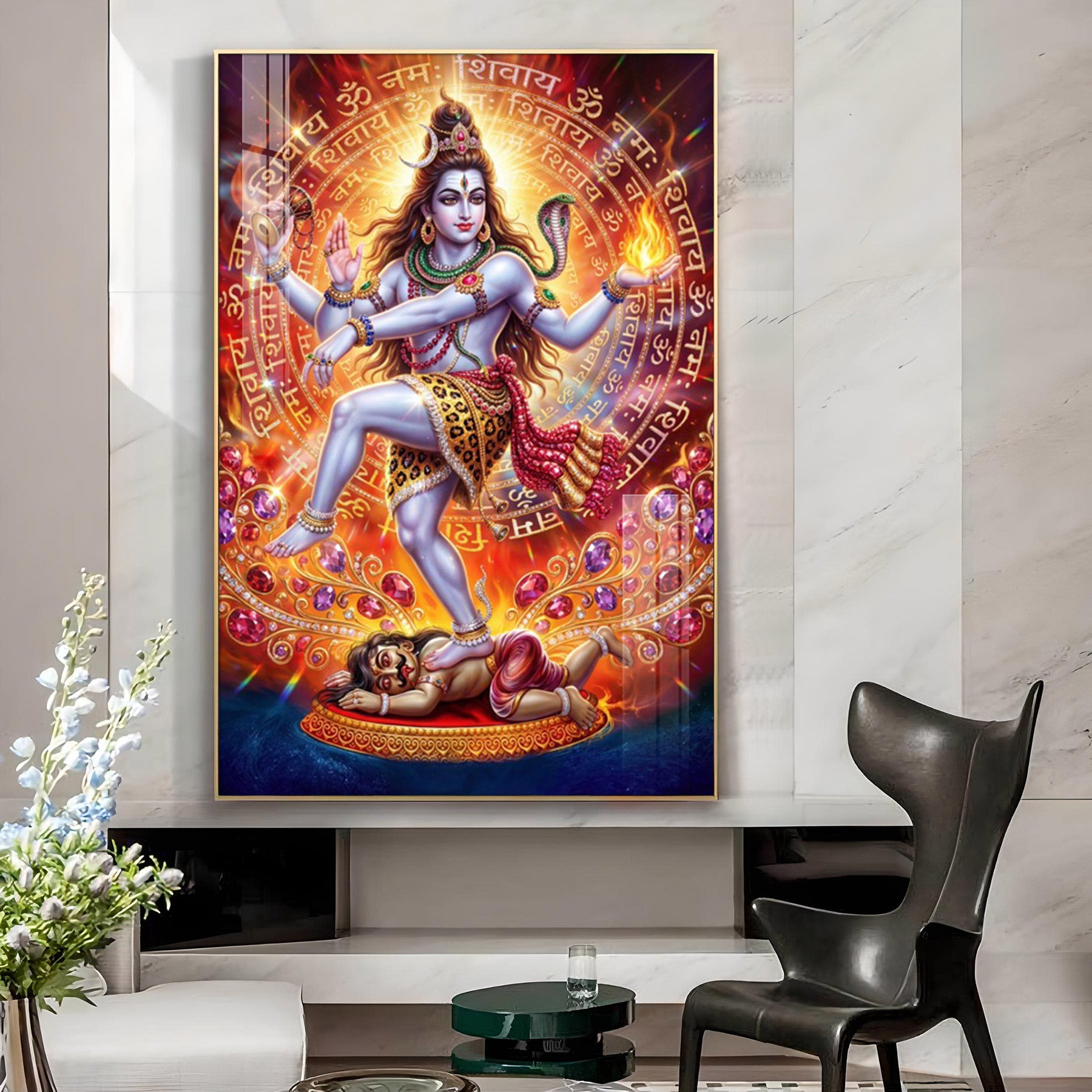 Divine Shivay Glass Finish Vertical Wall Art