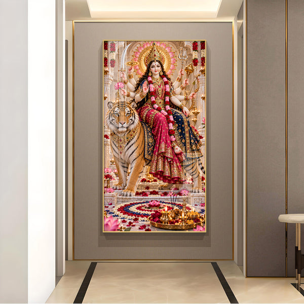 divive Maa Durga Glass Finish Vertical Wall Art