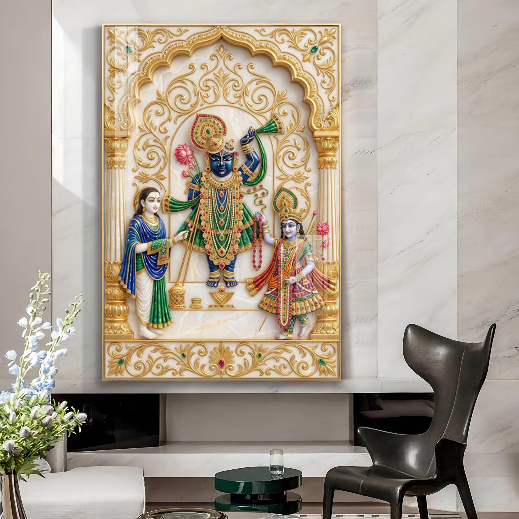 Depicting Lord Shrinathji Glass Finish Vertical Wall Art