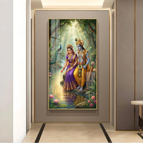 Radha Rani With Krishna Glass Finish Vertical Wall Art
