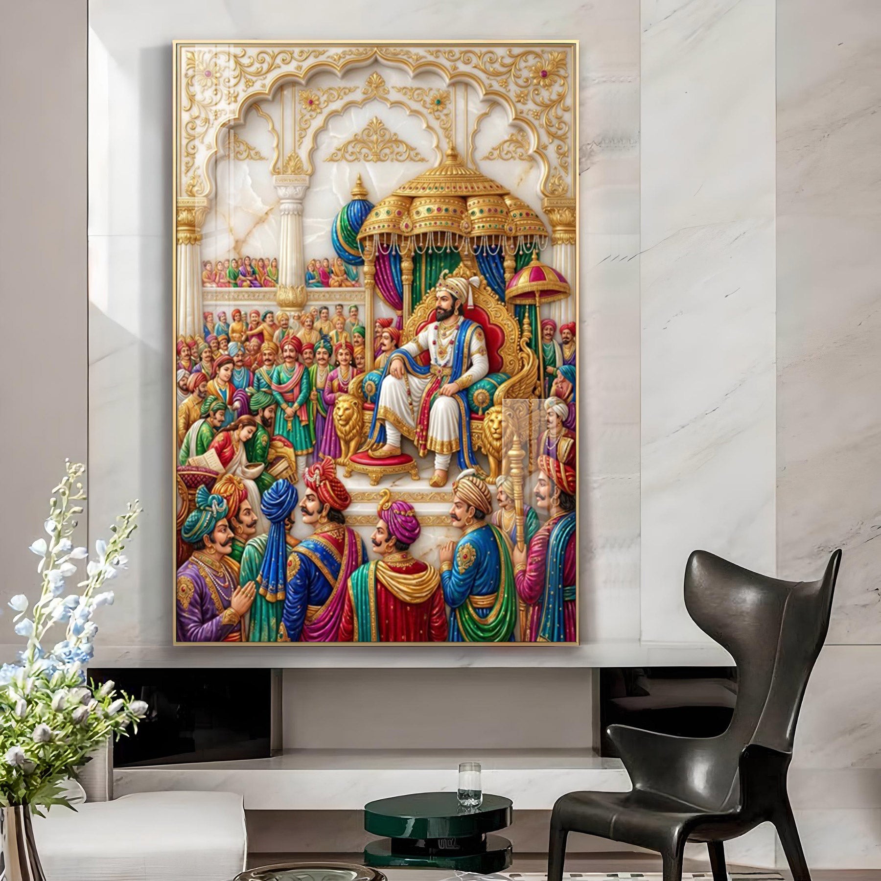 Chhatrapati Shivaji Maharaj Darbar Glass Finish Vertical Wall Art