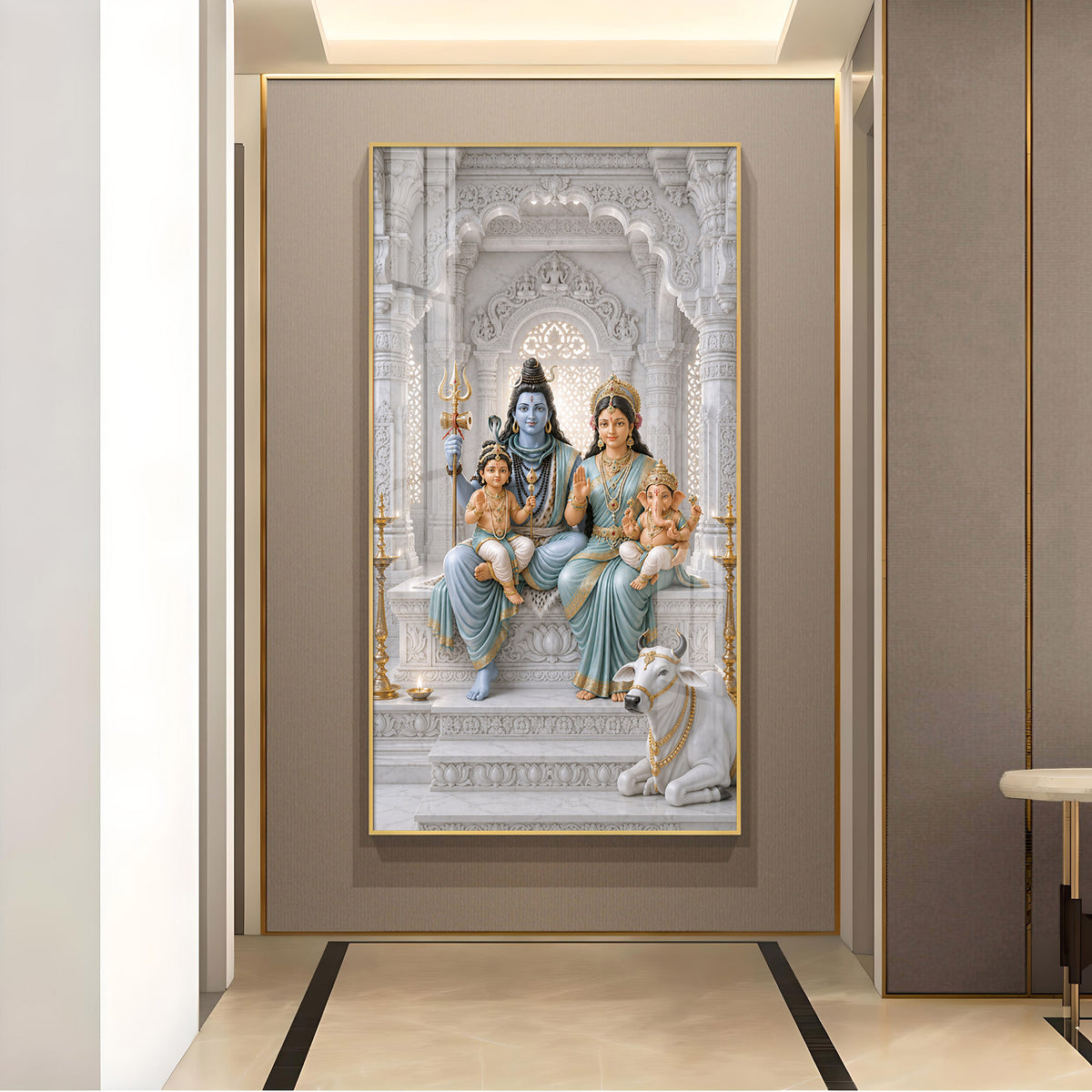 Lord Shiva Family Glass Finish Vertical Wall Art