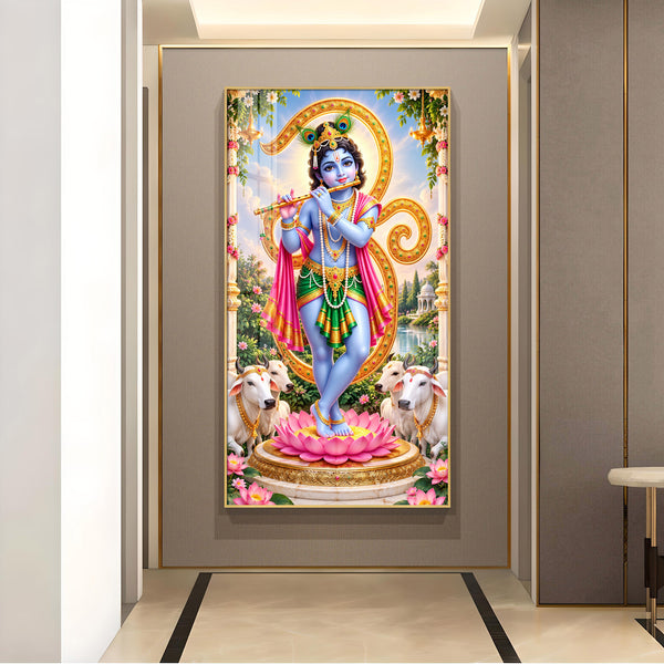 Murlidhar Krishna Glass Finish Vertical Wall Art