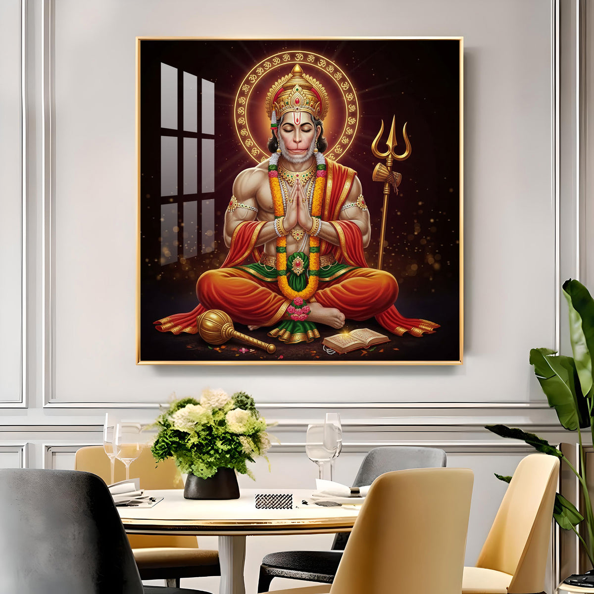 Veer Hanuman Ji Glass Finish Square Wall Art