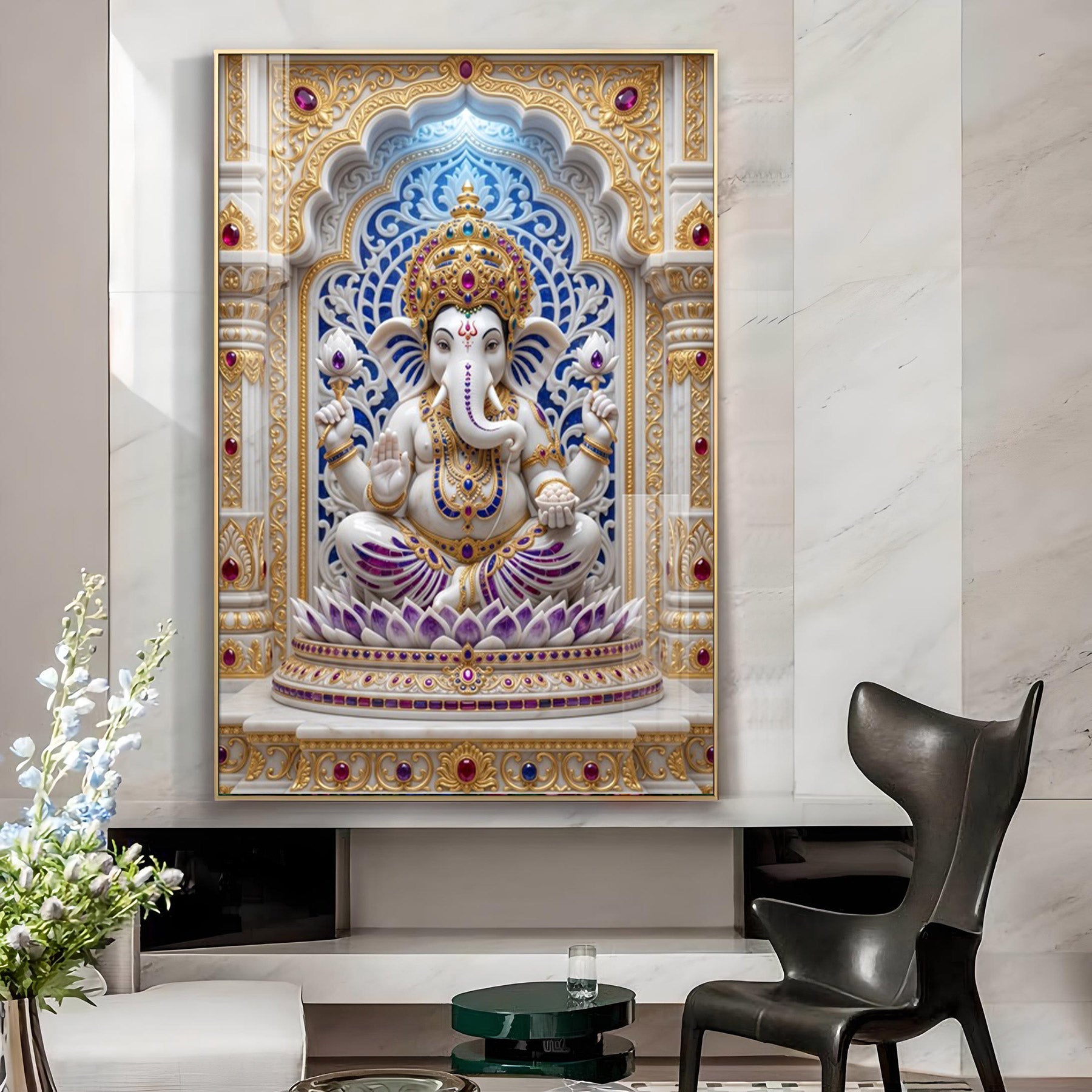 God Ganpati Bappa Glass Finish Vertical Wall Art