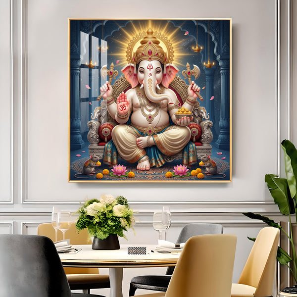 Lord Ganesha With Divine Aura Glass Finish Square Wall Art