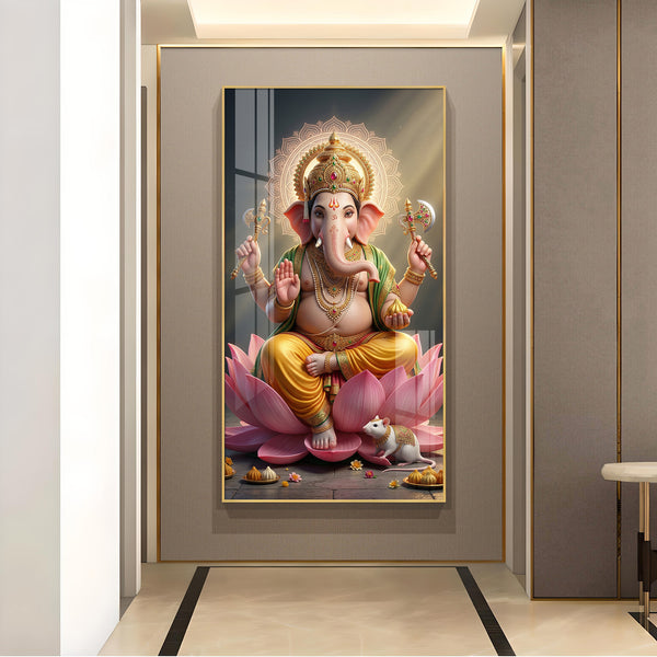 Lord Ganesh Ji Glass Finish Vertical Wall Art