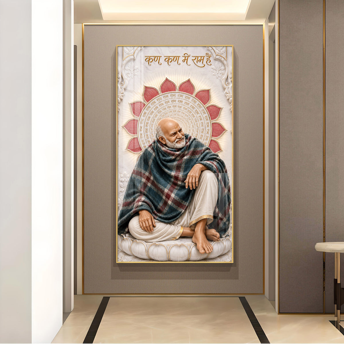 Spiritual Saint Neem Karoli Baba Glass Finish Vertical Wall Art