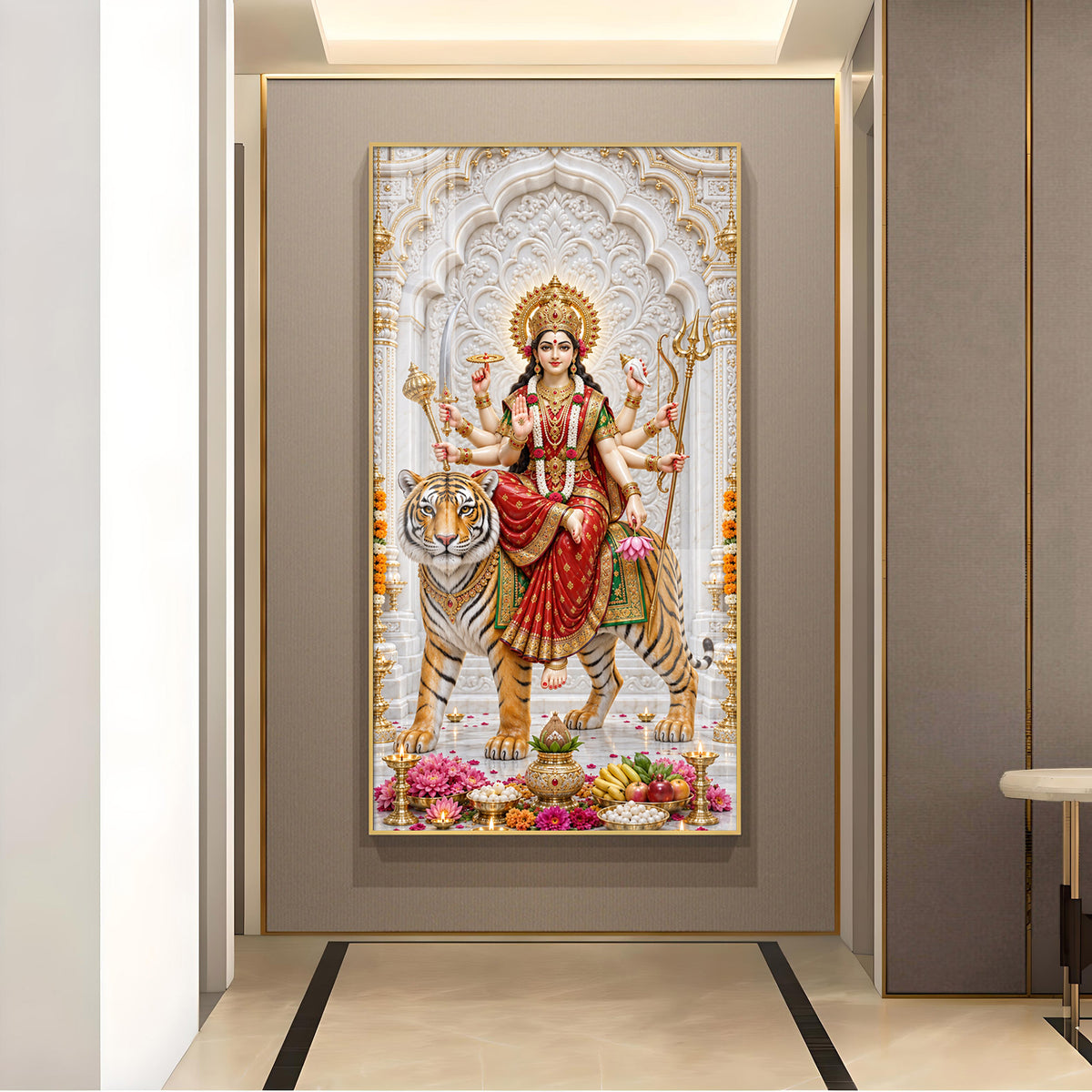 Divine Maa Sherawali Glass Finish Vertical Wall Art