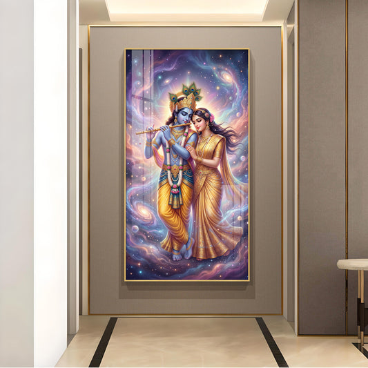 Divine Radhe Rani With Krishna Ji Glass Finish Vertical Wall Art