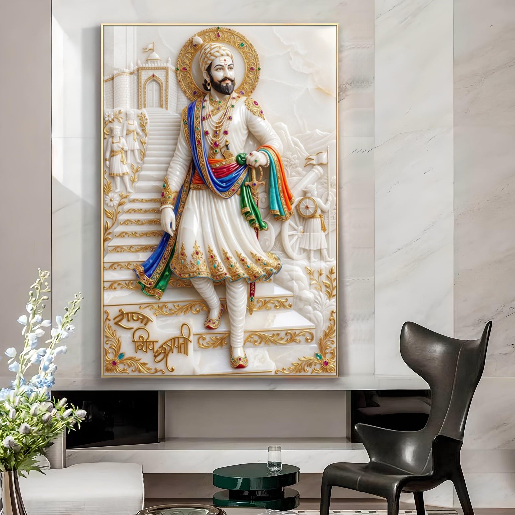 Mejestic Chhatrapati Shivaji Maharaj Glass Finish Vertical Wall Art