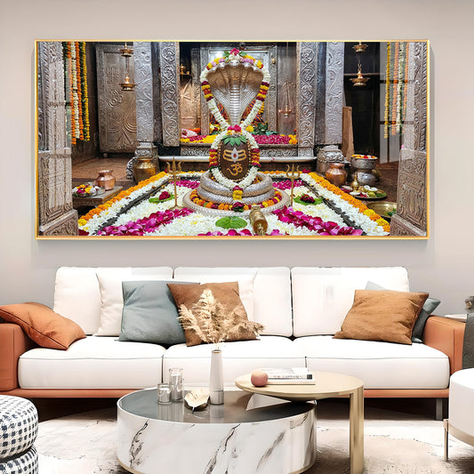 Omkareshwar Jyotirlinga Glass Finish Horizontal Wall Art