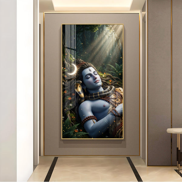 Hindu Deity Shiva Glass Finish Vertical Wall Art