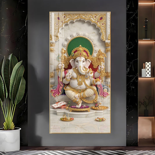 Lord Shree Ganesha Glass Finish Vertical Wall Art