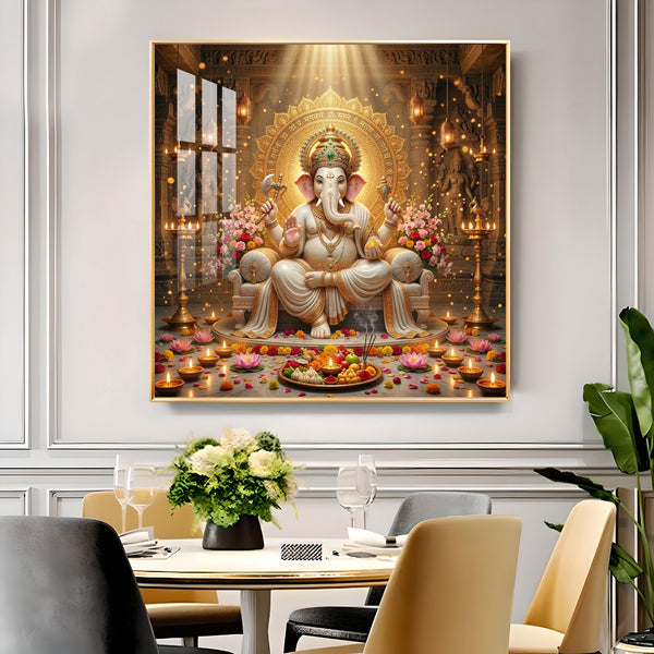 Ganapathi Ji Glass Finish Square Wall Art