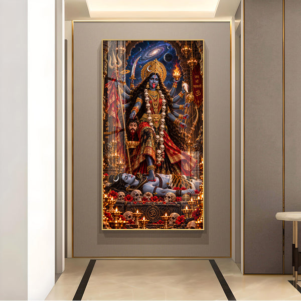 Maa Mahakali Dakshina Kali Glass Finish Vertical Wall Art