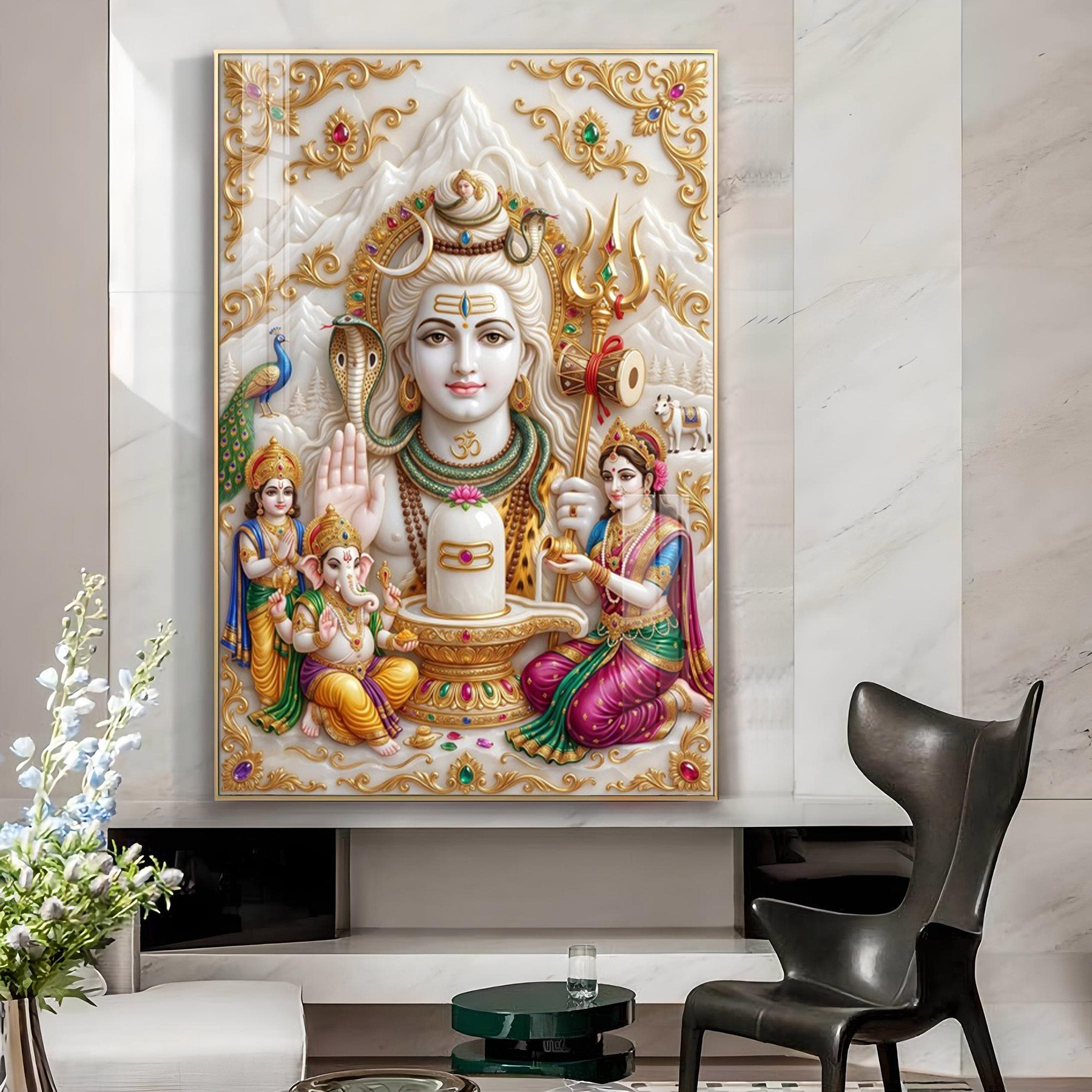 Divine Shiv Parivar Glass Finish Vertical Wall Art