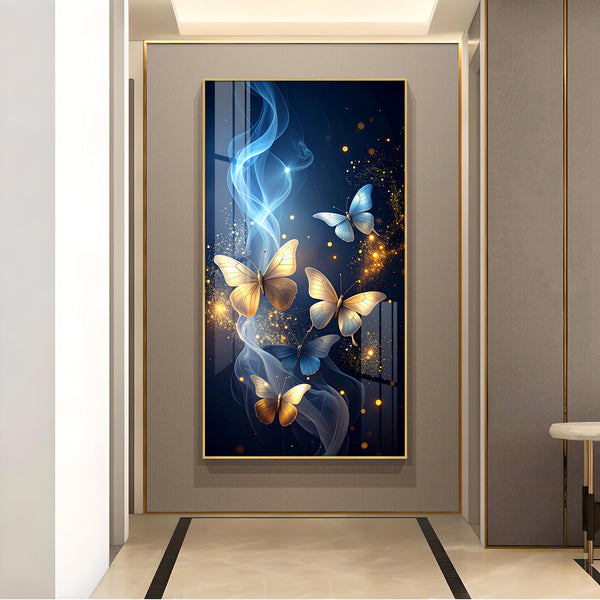 Cosmic Butterflies Glass Finish Vertical Wall Art