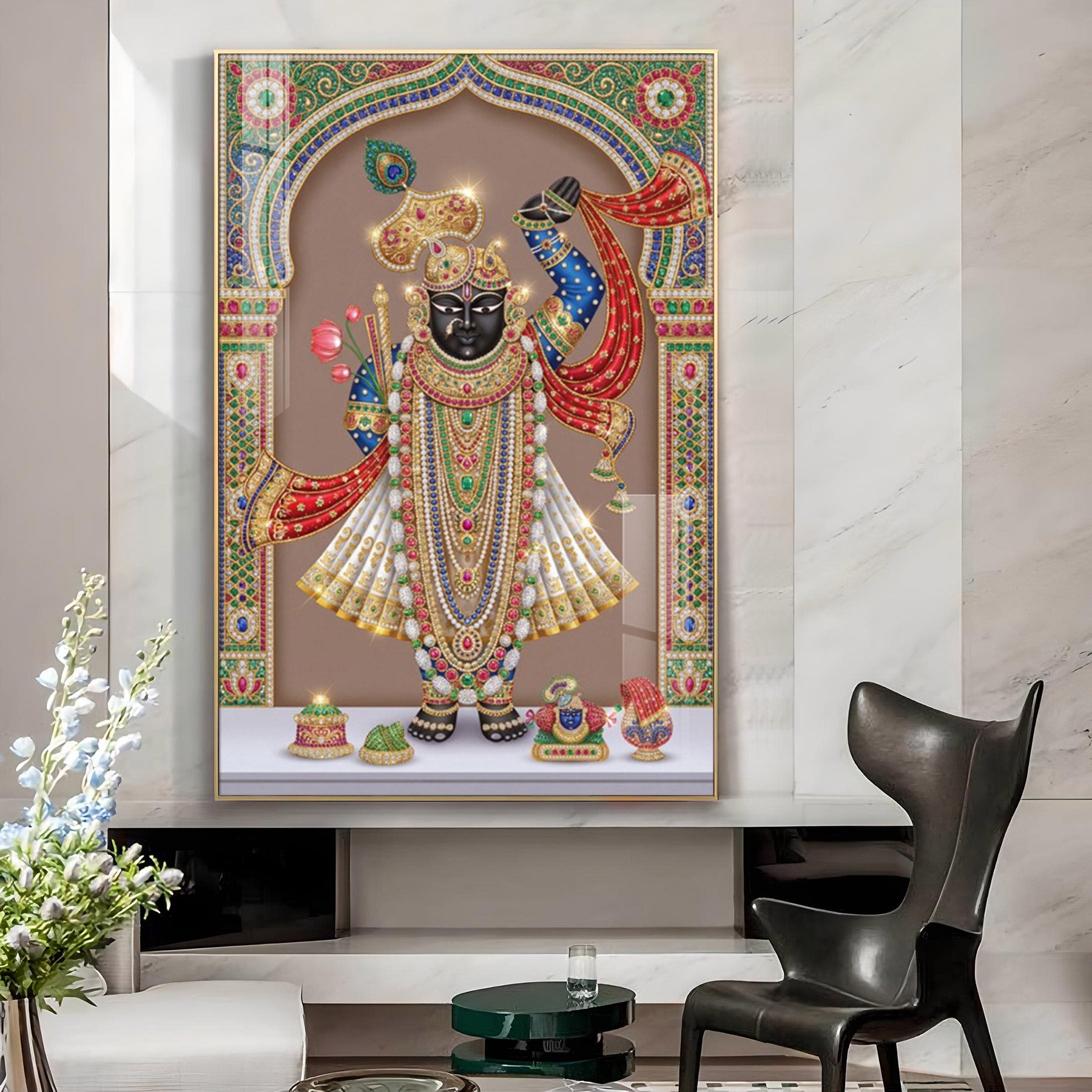 Divine Lord Shrinathji Glass Finish Vertical Wall Art