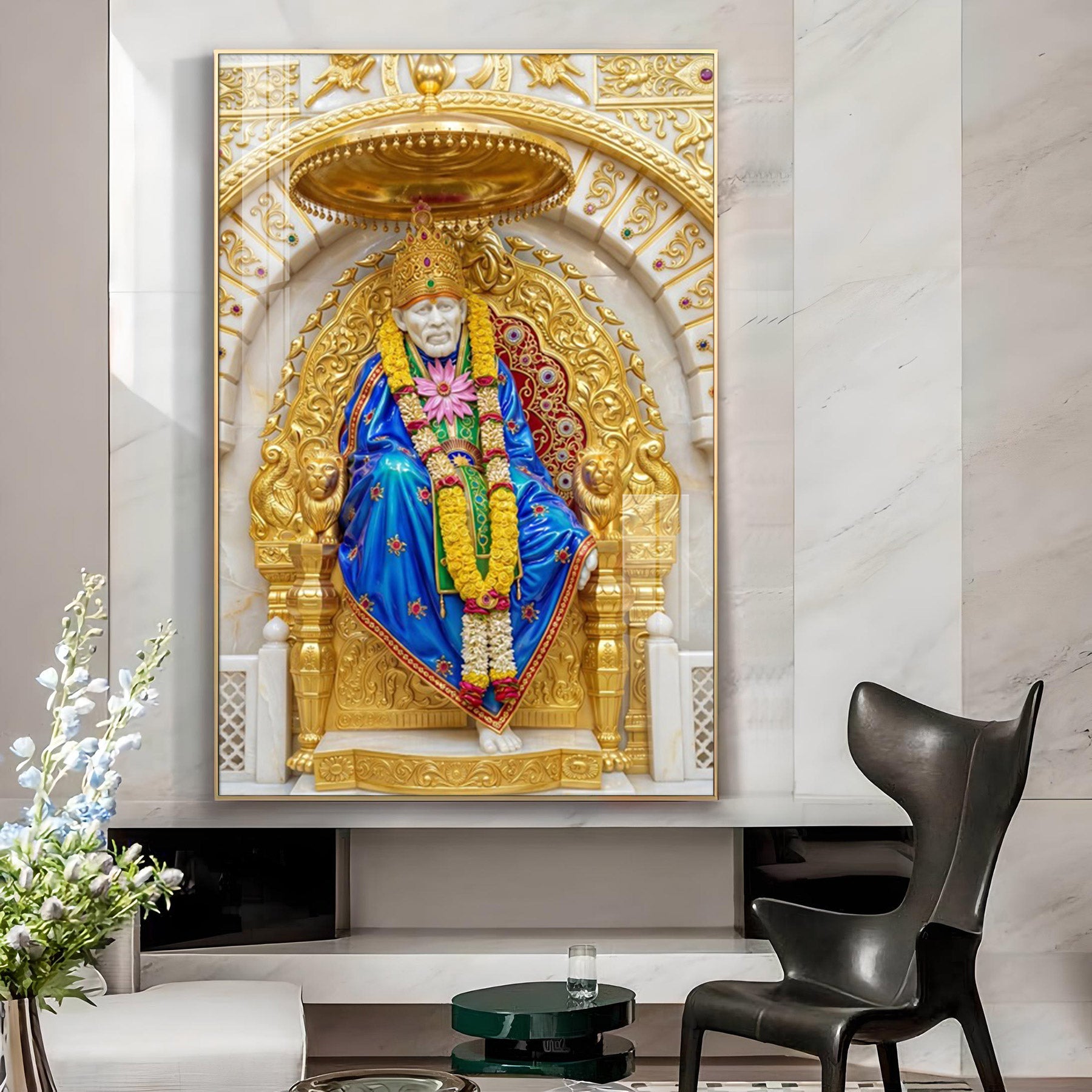 Depicting Shirdi Sai Baba Glass Finish Vertical Wall Art
