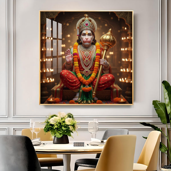 Pavan Putra Hanuman Ji Glass Finish Square Wall Art