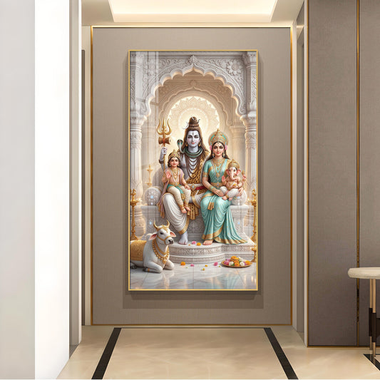 Shiva Parivar Glass Finish Vertical Wall Art
