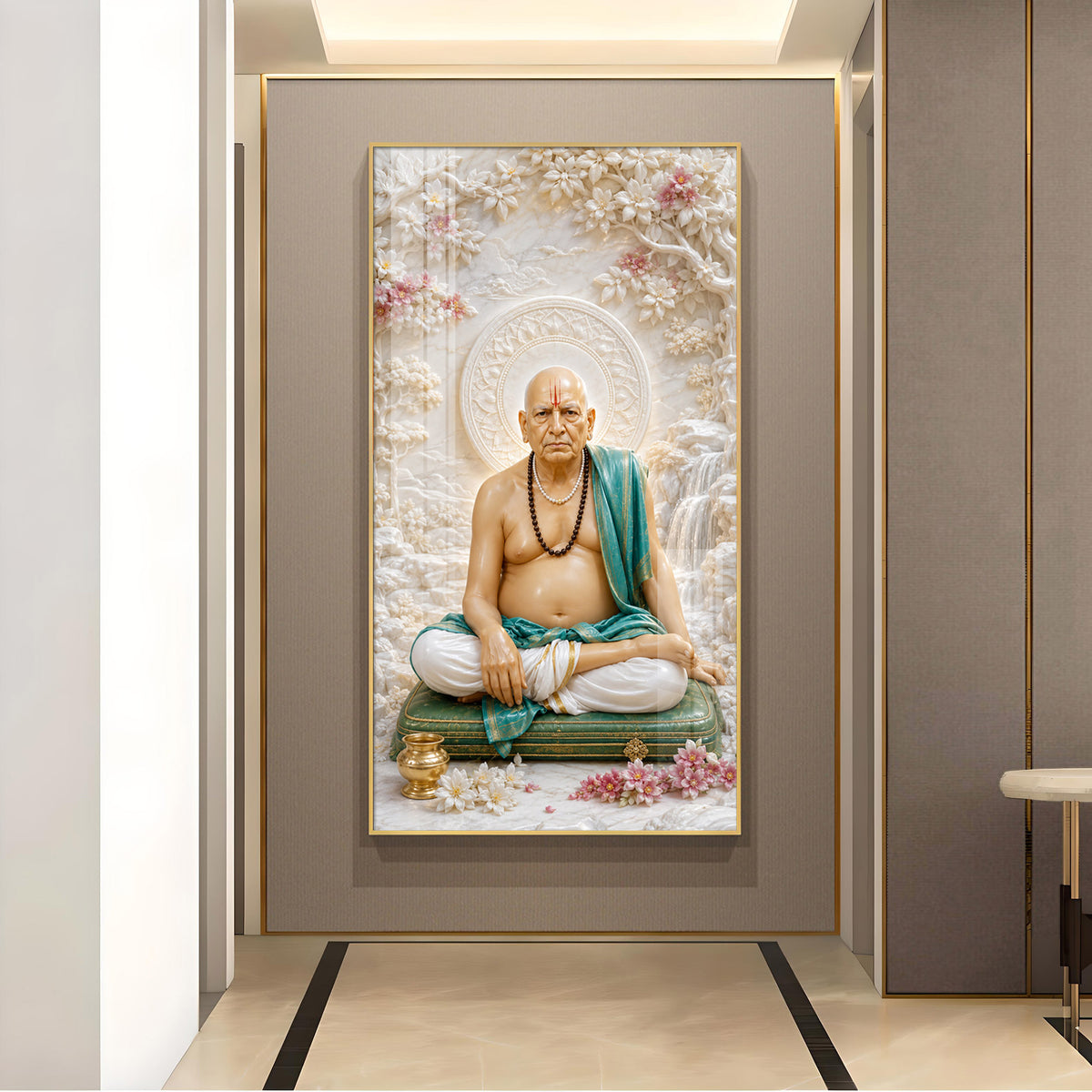 Shri Swami Samarth Ji Maharaj Glass Finish Vertical Wall Art