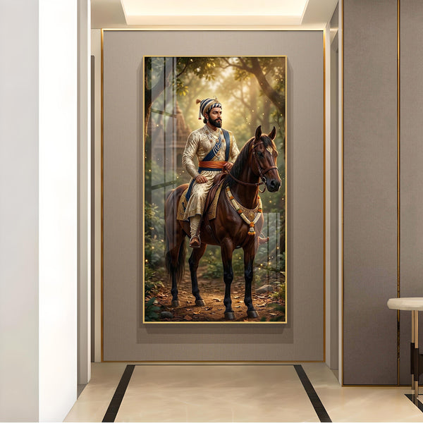 Maratha Shivaji Maharaj Glass Finish Vertical Wall Art